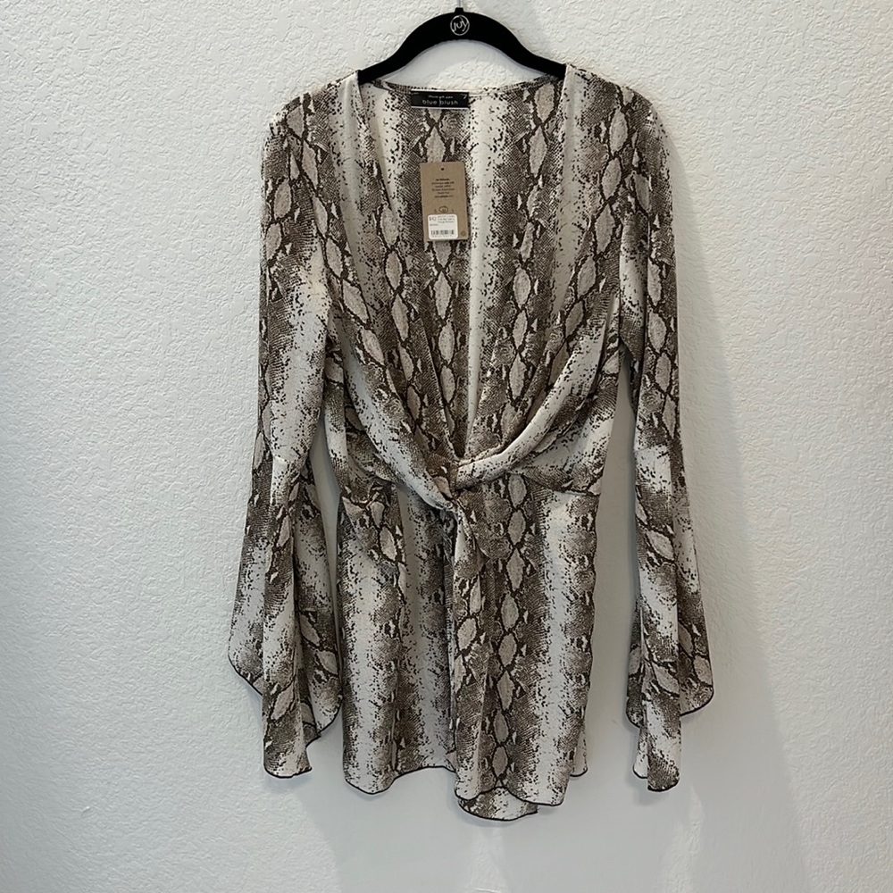 NWT long sleeve, deep plunge snakeskin dress